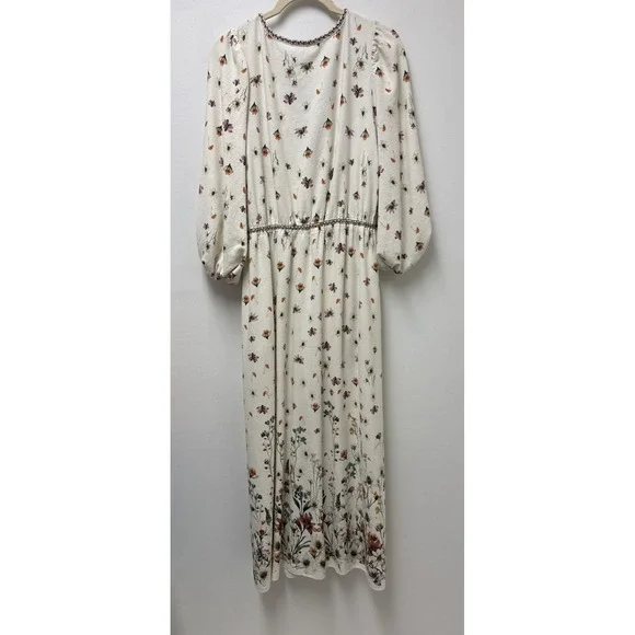Max Studio London Boho Peasant Maxi Dress Wild Flowers Size Womens XL - Picture 11 of 11